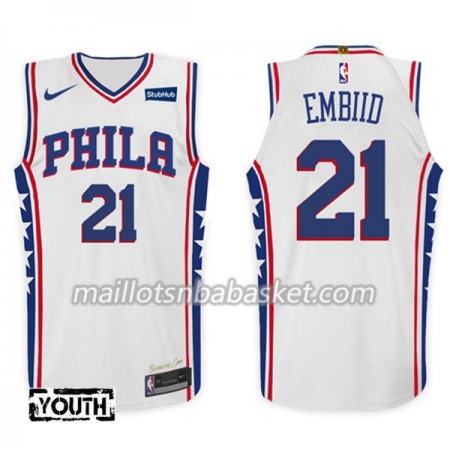 Maillot Enfant Philadelphia 76ers Joel Embiid 21 Nike 2017-18 Blanc Swingman